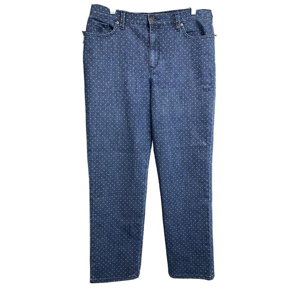 Gloria Vanderbilt Amanda Blue Denim Crop Jeans Plus 14P Polka Dot High Waist